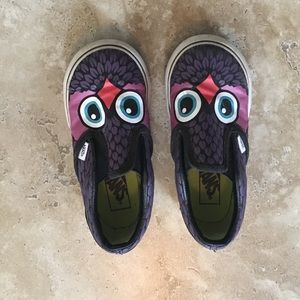 Slip on vans. Cute owl print pink purple